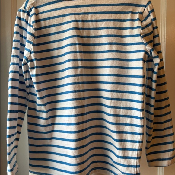 Mini Boden | Long Sleeve Striped Shirt with Frog, Duck, and Dragonfly Appliqué - Picture 7 of 8